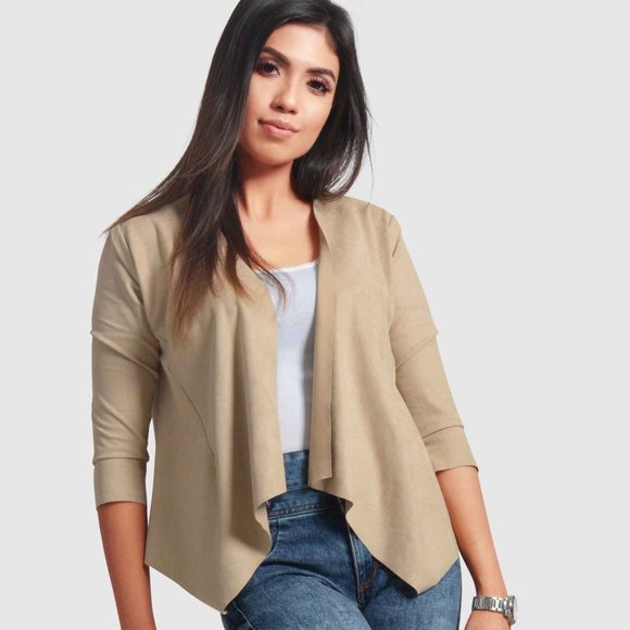 OLGYN Jackets & Blazers - OLGYN Women's 3/4 Sleeve Shrug Beige Cardigan